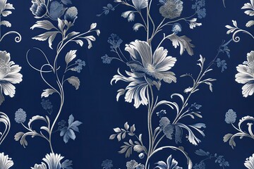 Poster - Elegant Indigo Wallpaper with Stylish Platinum Line Patterns