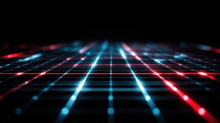 Poster - Futuristic digital grid with glowing neon lines representing technology and innovation.