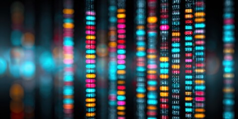 Poster - Colorful vertical LED light displays creating a vibrant, futuristic digital background.