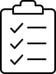 Poster - Checklist icon, black outline, features three check marks and three lines on clipboard, symbolizing organization, task management, productivity, and planning