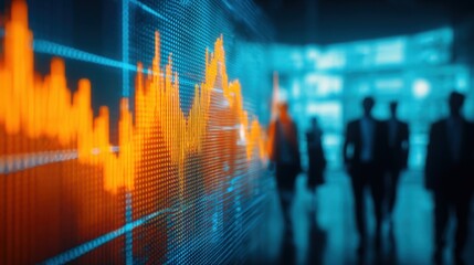 Poster - Business people analyzing financial data with stock market graph on digital screen.