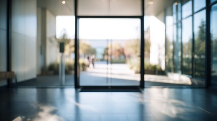 Aufkleber - Modern glass entrance lobby with large sliding doors and natural light flow.