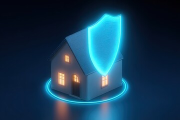 Poster - Digital Illustration of Secure Shield Over House Representing Home Security System Concept.