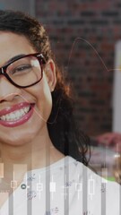Poster - Animation of financial graphs over happy businesswoman in office