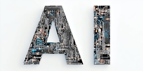 Poster - Detailed Circuit Board Pattern Shaped as the Letter A and I with Technology Elements.