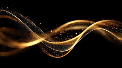 Poster - Elegant flowing golden light wave with sparkling particles illustrating energy and motion.