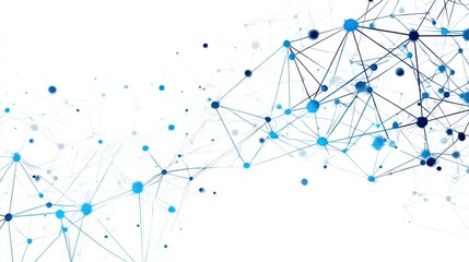 Poster - Abstract digital network with interconnected nodes in blue and black on white background.