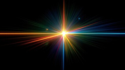 Fototapete - Vibrant Light Burst Explosion in Dark Space with Radiant Colorful Beams.