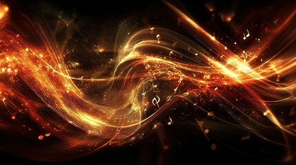 Poster - Abstract fiery light trails and sparkling particles creating dynamic motion effect.