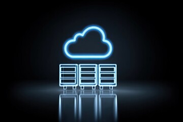 Poster - Neon Cloud Data Storage Cloud Storage Concept with Digital Server Servers.