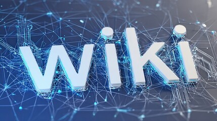 Poster - Modern digital network concept with glowing blue wireframe technology and wiki text.