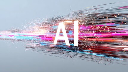Poster - Futuristic Artificial Intelligence Concept with Digital Data Streaks and Bright Light.