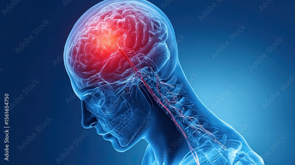 Detailed medical illustration of brain stroke with highlighted affected ...