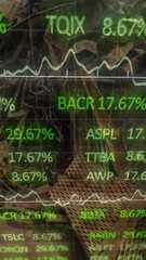 Poster - Stock market data processing against heap of scrap at junkyard