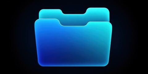Poster - Modern glowing blue folder icon on black background for digital storage concept.