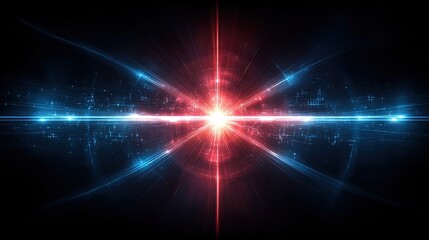 Poster - Futuristic glowing energy burst with vibrant light rays and digital effects.