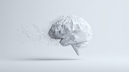Poster - Abstract digital illustration of a human brain with geometric polygons and particles.