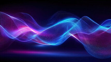 Poster - Abstract flowing light waves with vibrant pink purple and blue colors on dark background.