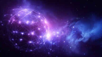Poster - Abstract cosmic space scene with glowing interconnected network of luminous points.
