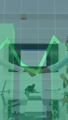 Poster - Statistical data processing over diverse male and female office colleagues shaking hands at office