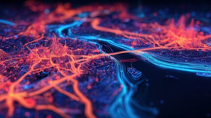 Poster - Abstract vibrant glowing neural network with bright electric connections and digital energy flow.