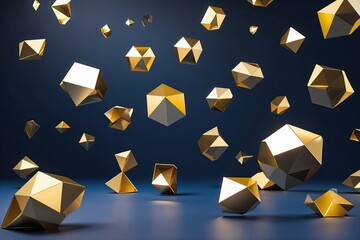 Poster - Golden Geometric Shapes in Modern Technology Visualization on Deep Blue Background