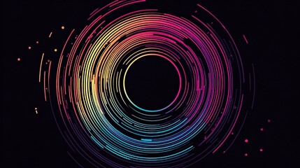 Poster - Vibrant circular neon light illustration with colorful concentric rings and abstract design.