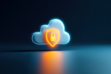 Poster - Digital Cloud Security Icon with Lock Representing Data Privacy and Protection.