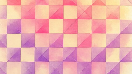 Poster - Abstract geometric pastel pattern with squares and triangles in soft pink purple tones.