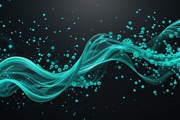 Aufkleber - Turquoise Flowing Particles on Black Background in Innovative Technology Design