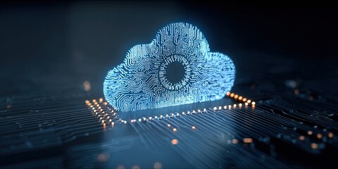 Poster - Digital Cloud Computing Icon 3D Illustration with Data Connectivity Elements.