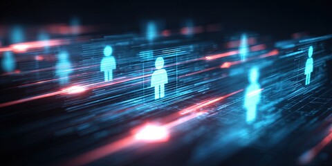 Poster - Futuristic digital network with glowing human icons in a high-tech online environment.