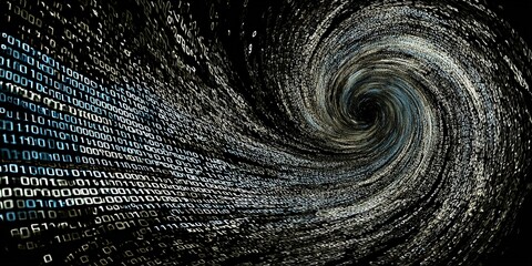 Poster - Abstract digital data swirl tunnel science technology binary code visualization.
