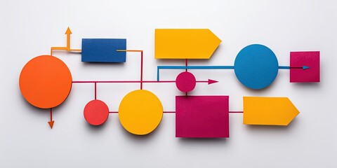 Aufkleber - Colorful Geometric Line Art Illustration with Circles Rectangles and Arrows.