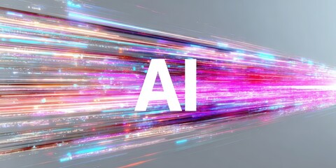 Poster - Futuristic digital concept of artificial intelligence with vibrant colorful light trails and technology background.