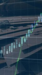 Poster - Animation of financial data processing over grid network against scrap metal at junkyard