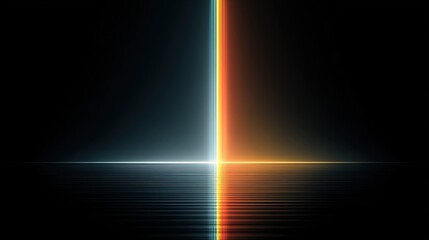 Poster - Vibrant Neon Light Beam Split with Bright Reflection on Dark Surface.