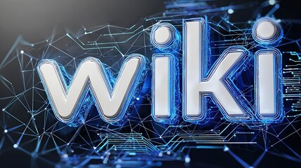 Poster - Digital graphic representing the word wiki with interconnected technology network background.