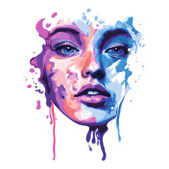 Poster - Dynamic artistic expression abstract portrait digital illustration vibrant colors creative perspective