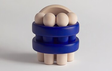 Poster - Wooden toy with blue rings and spheres