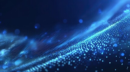 Poster - Abstract digital data stream with glowing particles and dynamic blue wave pattern.