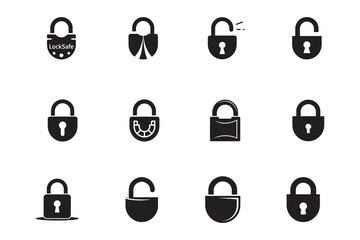 Poster - Twelve black padlock icons on white background security
