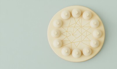 Poster - Light beige circular board with small, rounded shapes arranged in a circle, and a geometric pattern in the center