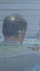Poster - Animation of data processing over financial business people in office
