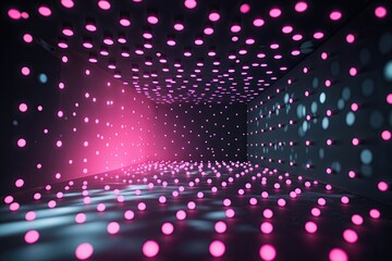 Poster - Futuristic Electric Pink Pulsating Dots Glowing in a Dark Space Environment