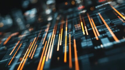 Poster - A close-up view of digital circuits featuring vibrant orange lines against a dark background, representing innovation.