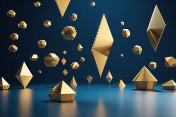 Aufkleber - Golden Geometric Shapes in a Midnight Blue Background for Modern Technology Visualization