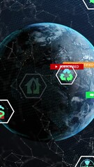 Poster - Animation of globe with network of connections with icons and symbols