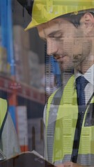 Poster - Animation of data processing over people forklift caucasian two caucasian bags