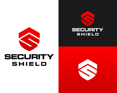 Technology company security shield monogram S letter design logo.

